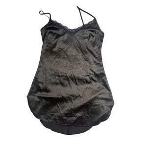 Lipsy London Black Satin Lace Trim Slip Dress Chemise S
